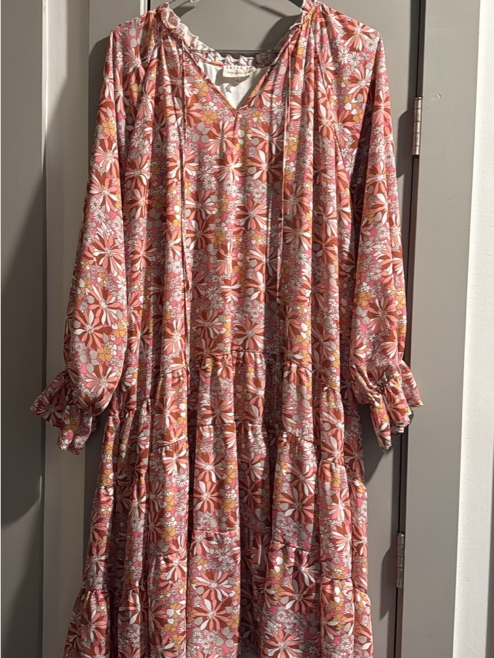 Dress Up Pink Floral Tiered V-Neck Maxi Dress